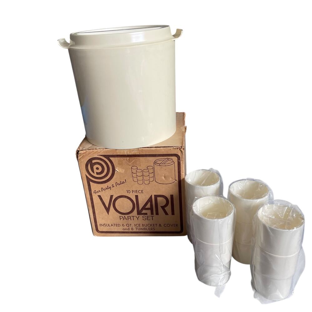 Vintage Melamine Ice Bucket with 8 Matching Cups MCM Beacon Volari with Box
